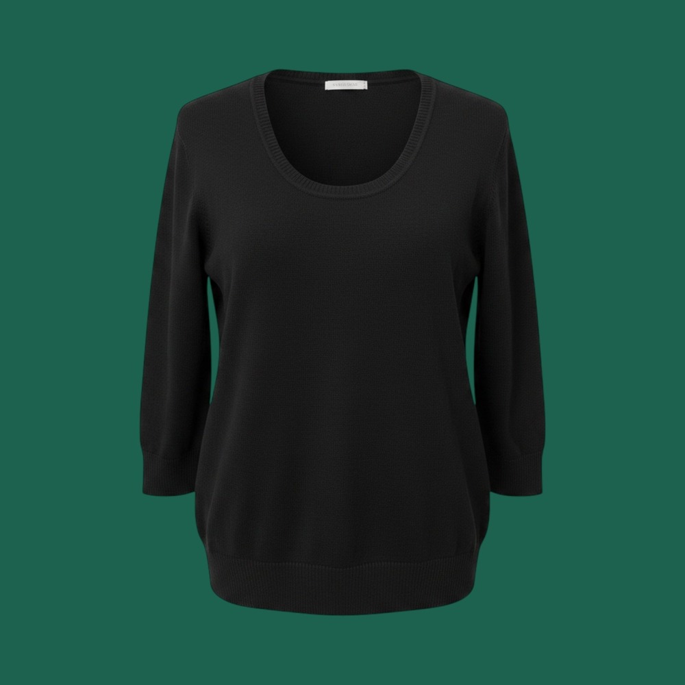 Lands End Sweater Womens XL/P Black Excellent Scoop Neck 3/4 Sleeve Knit Top